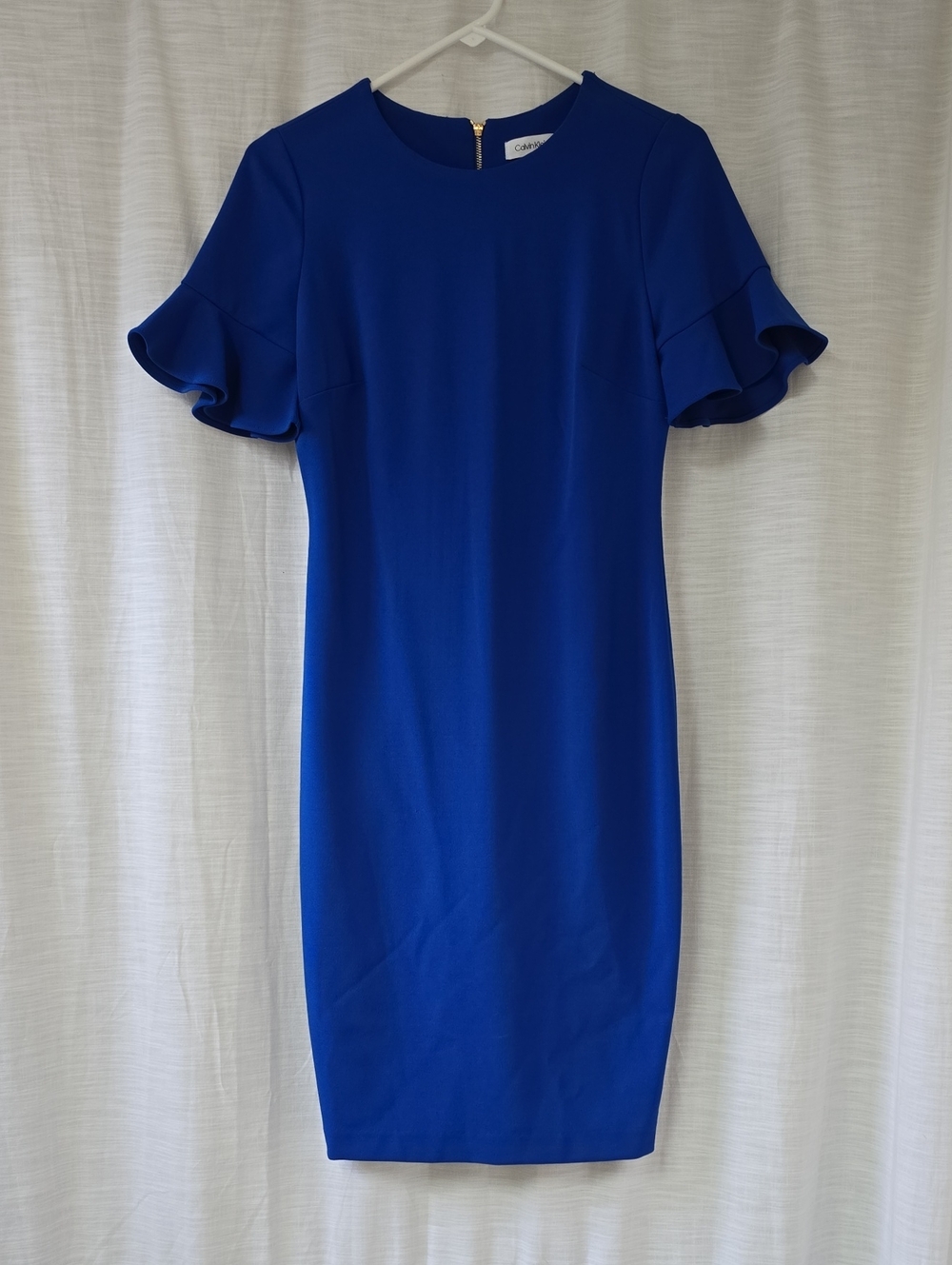 Calvin Klein Cobalt Blue Ruffle Sleeve Sheath Dress